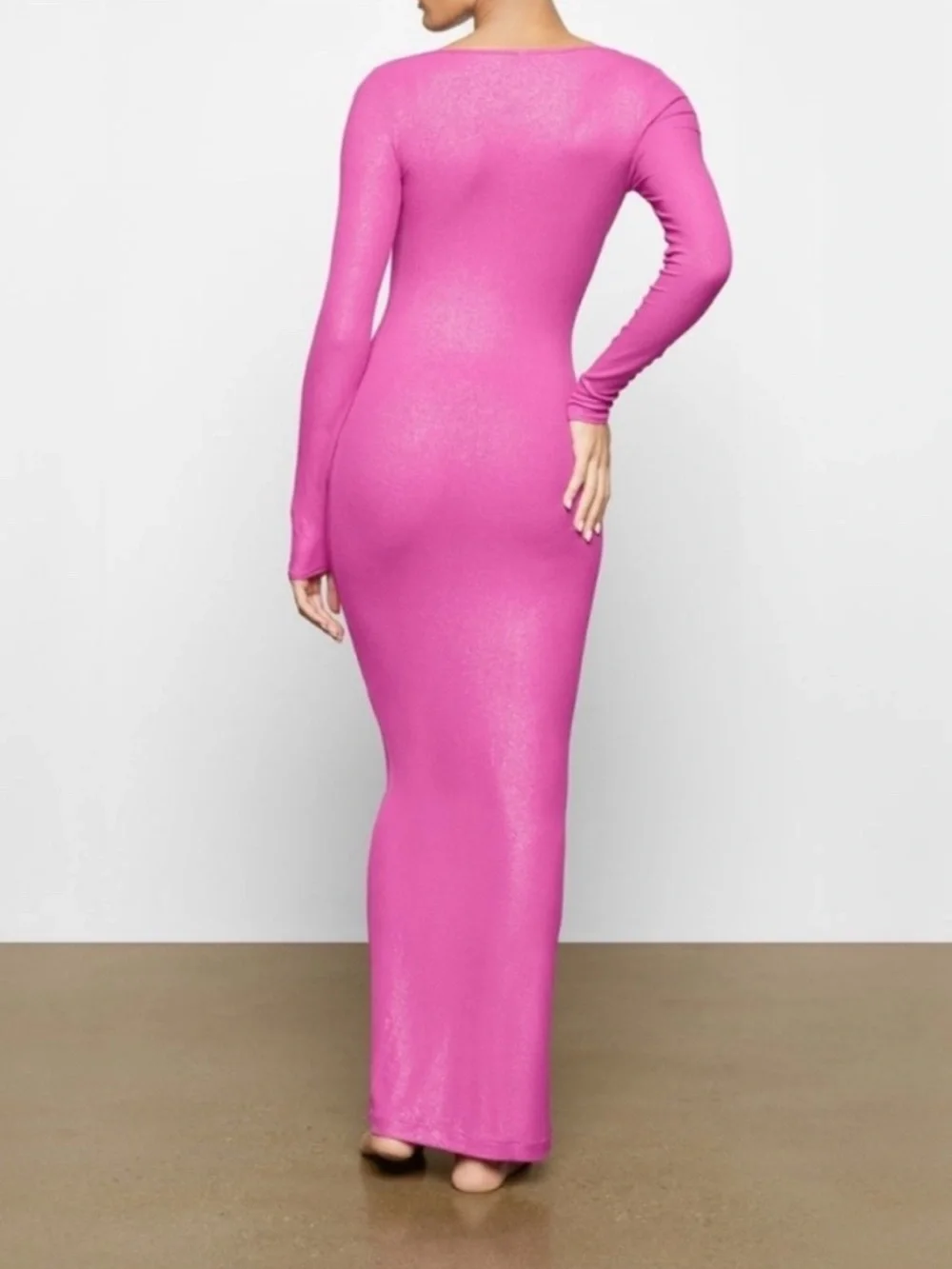 SKIMS Soft Lounge Long Sleeve Maxi Dress Large Fuchsia Foil Metallic Large Rare - Picture 2 of 10